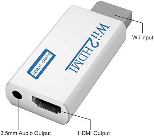 Adaptador Wii a HDMI,Rybozen Wii a HDMI 1080P 720P,adaptador de audio de salida de vídeo conector HDMI con conector de audio de 3,5 mm y salida HDMI,compatible con todos los modos de visualización Wii