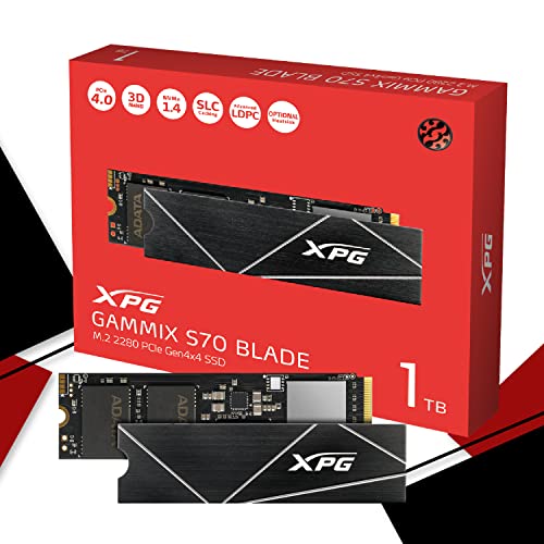 ADATA Unidad de Estado sólido XPG GAMMIX S70 Blade 1TB PCIe Gen4x4 M.2 2280 High-End-Gaming, Black