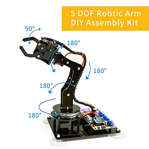 Adeept 5-DOF Kit de brazo robótico compatible con Arduino IDE | Kit de robot de bricolaje | Kit de brazo de robot STEAM con pantalla OLED | Código de procesamiento y tutorial PDF