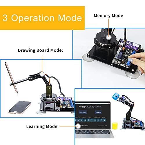 Adeept 5-DOF Kit de brazo robótico compatible con Arduino IDE | Kit de robot de bricolaje | Kit de brazo de robot STEAM con pantalla OLED | Código de procesamiento y tutorial PDF