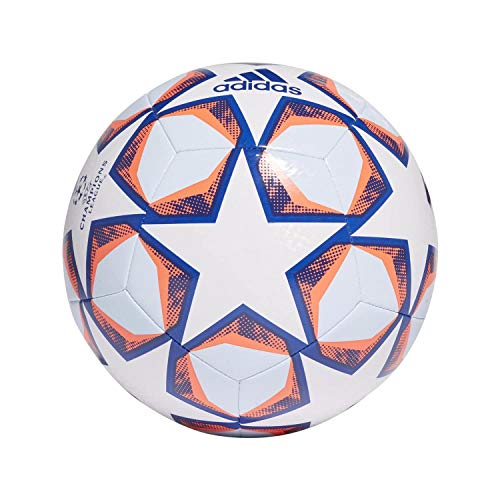 adidas Fin 20 TRN Soccer Ball, Men's, White/Team Royal Blue/Signal Coral/Sky Tint, 5