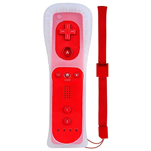 AeeYui Mando a Distancia para Wii/Wii U, Controlador de Juegos para Nintendo Wii, Mando a Distancia con Funda de Silicona y Muñequera(Rojo)