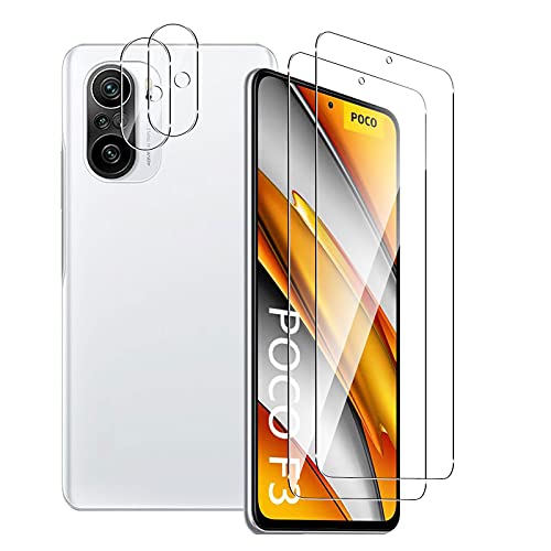 Aerku Protector de Pantalla para Xiaomi Poco F3 / Xiaomi MI 11i [2 Piezas] + Protector de Lente de Cámara [2 Piezas], 9H HD Alta Sensibilidad Cristal Templado [ Transparente]