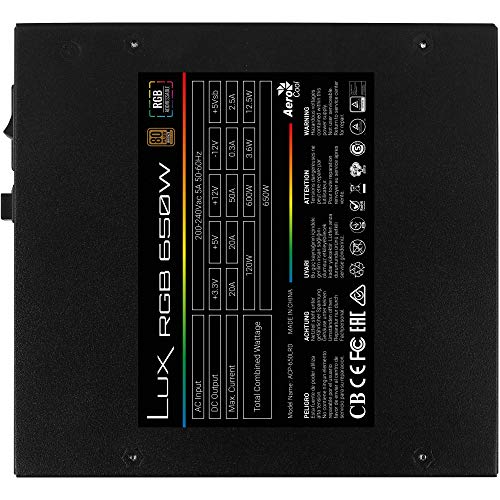 Aerocool LUX RGB 650M - Fuente de alimentación 650 W, Prism RGB, semi-modular, 80Plus Bronze 230 V