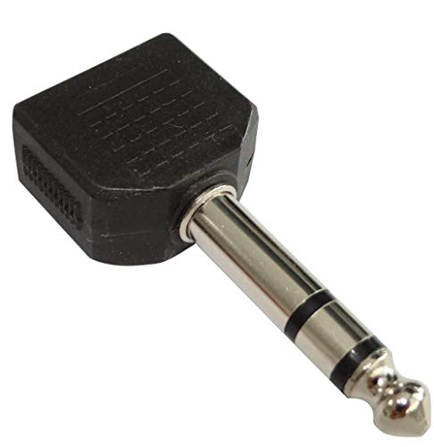 AERZETIX - Juego de 2 adaptadores - Conector Splitter Jack 6.35mm Macho - Jack 3.5mm Hembra Doble - Estéreo - Color Negro - C43840
