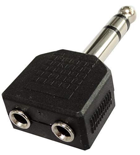 AERZETIX - Juego de 2 adaptadores - Conector Splitter Jack 6.35mm Macho - Jack 3.5mm Hembra Doble - Estéreo - Color Negro - C43840
