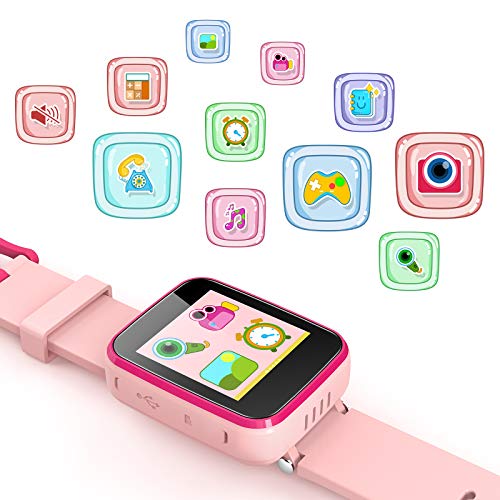 AGPTEK Smartwatch Niños, 8GB Reloj Inteligente de MP3 Música 1.54 Pantalla Táctil en Color con Llamada SOS Linterna Cámara MP3 Juegos Regalo para Navidad Cumpleaños, Rosa