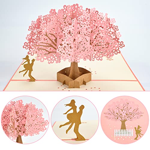 AIBAOBAO tarjeta felicitacion boda, Rosa Sakura Romántica Tarjeta Cumpleaños, tarjeta boda Pop Up 3D de fiesta san valentin, Novias, Aniversario, Felicitación de Boda Invitación