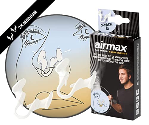 Airmax Sport mediano - Dilatador nasal para respirar mejor. Optimización del oxígeno del 176 %. Especialmente desarrollado para usarlo durante el ejercicio físico. Airmax es usado por atletas profesionales. Paquete mediano 1 + 1 gratis