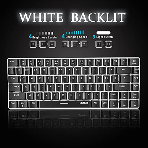 AK33 Teclado mecánico para Juegos con Cable, Interruptor Azul Compacto de 82 Teclas, Teclas Completas, Anti-Fantasma, Teclado retroiluminado Azul LCE para PC, computadora portátil, PS4, Xbox-Negro