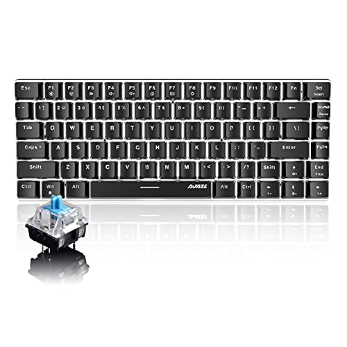 AK33 Teclado mecánico para Juegos con Cable, Interruptor Azul Compacto de 82 Teclas, Teclas Completas, Anti-Fantasma, Teclado retroiluminado Azul LCE para PC, computadora portátil, PS4, Xbox-Negro