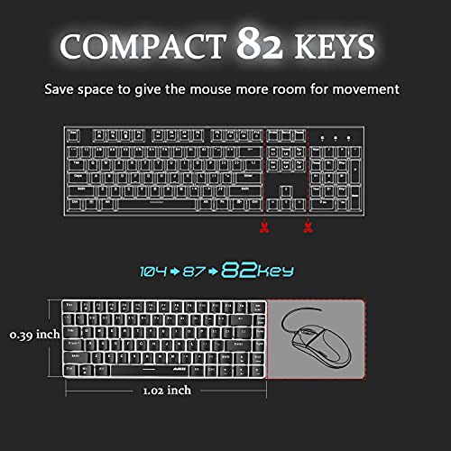 AK33 Teclado mecánico para Juegos con Cable, Interruptor Azul Compacto de 82 Teclas, Teclas Completas, Anti-Fantasma, Teclado retroiluminado Azul LCE para PC, computadora portátil, PS4, Xbox-Negro