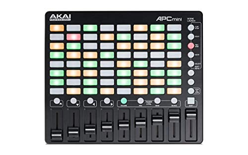 AKAI Professional APC MINI - controlador USB MIDI compacto y mezclador MIDI con disparador de clips de 64 botones para producción musical, integración total con Ableton Live, pack de software incluido
