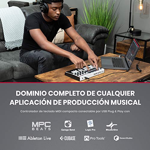 AKAI Professional MPK Mini MK3 White - Teclado Controlador MIDI USB de 25 Teclas con 8 Drum Pads, 8 Perillas y Software de Producción Musical Incluido, Blanco