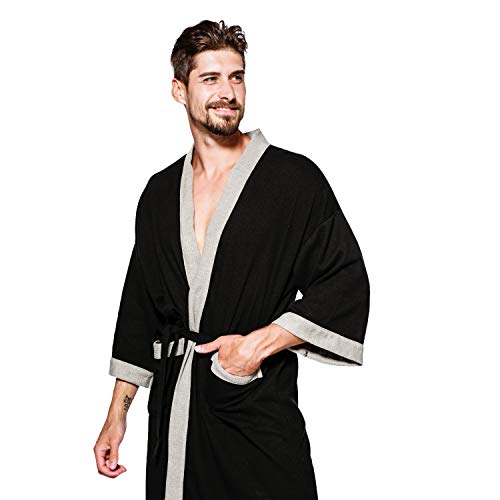 Albornoz de poliéster Ligero de algodón Trenzado para Hombre Unisex Blanco con Cuello Chal