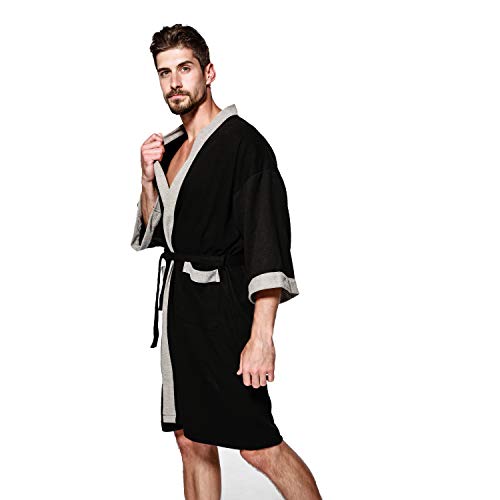 Albornoz de poliéster Ligero de algodón Trenzado para Hombre Unisex Blanco con Cuello Chal