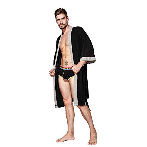 Albornoz de poliéster Ligero de algodón Trenzado para Hombre Unisex Blanco con Cuello Chal