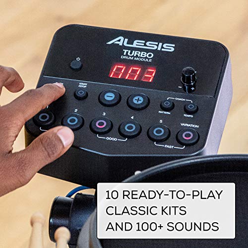 Alesis Turbo Mesh Kit – Batería Electrónica Musical de 7 Piezas de Malla, 100+ Sonidos, 30 Pistas de Acompañamiento, Bastidor de Acero de Gran Robustez, Cables, Baquetas y Llave de Batería