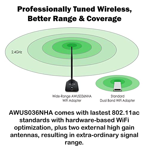 Alfa Network AWUS036NHA - Adaptador USB WiFi, 150 Mbps, 802.11b/g/n, Conector RP-SMA, chipset Atheros AR9271L