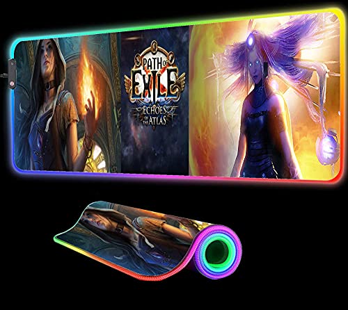 Alfombrilla de ratón Luminosa para Juegos Path of Exile RGB, Colorida, de Gran tamaño, con LED Brillante, Alfombrilla de Escritorio, Alfombrilla de Mesa para PC, 700x300x4 mm