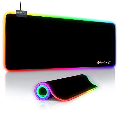 Alfombrilla de Ratón RGB Extra Grande, Ordenador Extended XL Alfombrilla Gaming de Microfibras con Luces, Base de Goma Antideslizante para Gamers, PC y Portátil (80 x 30cm)