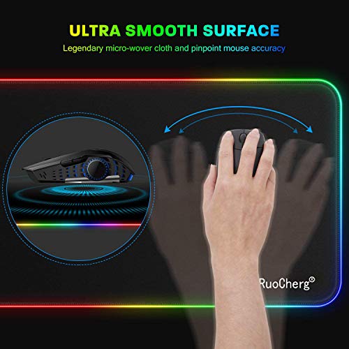 Alfombrilla Gaming XL RGB Alfombrilla de Ratón para Juegos LED Grandes 12 Modos de Iluminación Superficie Impermeable Base de Goma Antideslizante para Jugadores, PC y Portátiles