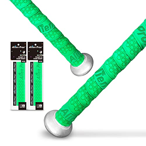 Alien Pros - Cinta de Agarre para Béisbol (2 Grips, Verde), Esparadrapo Precortado para Bates, 1.1 mm de Grosor, Sensación Profesional, Forra tu Bate para un Home Run Épico