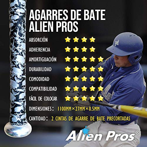 Alien Pros - Cinta de Agarre para Béisbol (2 Grips, Verde), Esparadrapo Precortado para Bates, 1.1 mm de Grosor, Sensación Profesional, Forra tu Bate para un Home Run Épico