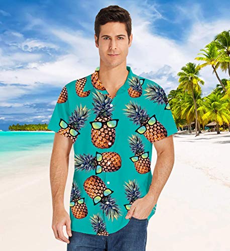ALISISTER Camisa Hawaiana Hombre Manga Corta con Estampado de piña Camisa Luau de Hawai Tropical Hombres Casual Retro Aloha Holiday Button Down Vacation Shirts L
