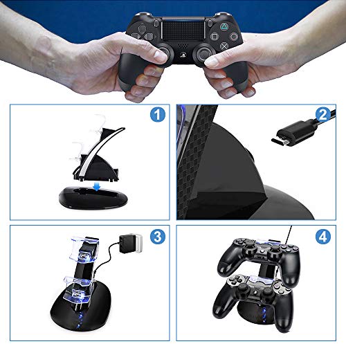 AMANKA Dual USB Dock Station Stand for Playstation 4 Sony PS4 Controller Black with LED light Indicators