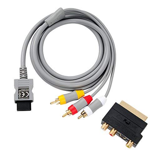 AMATHINGS TV Cable de conexión AV Se Adapta a Wii y Wii U e Interruptor de Entrada/Salida del Adaptador de euroconector + S-Video/S-VHS