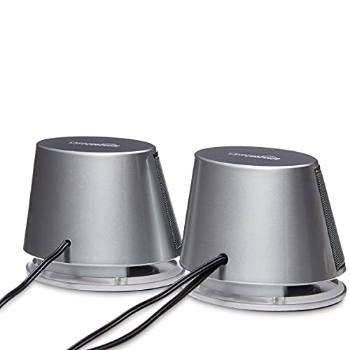 Amazon Basics - Altavoces de ordenador alimentados por USB con sonido dinámico | Plateado, juego de 1