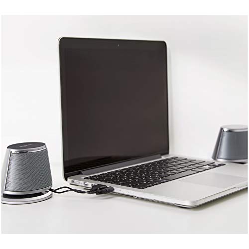 Amazon Basics - Altavoces de ordenador alimentados por USB con sonido dinámico | Plateado, juego de 1