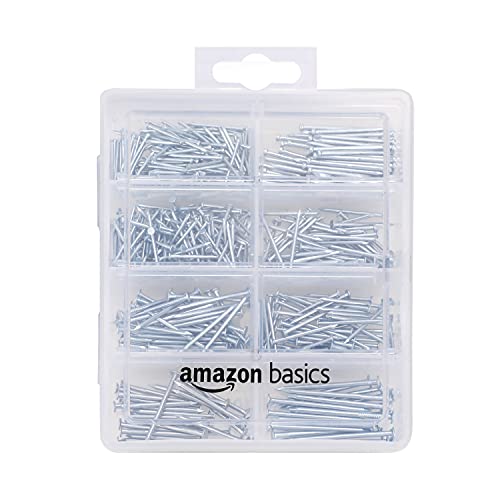 Amazon Basics - Juego de clavos variados; incluye clavos de acabado, de alambre, normales, brad y para colgar cuadros, 550 unidades