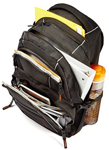 Amazon Basics Sac à dos pour ordinateur portable avec bretelles rembourrées et compartiments de rangement pour stylos, clés, téléphone portable - Convient à la plupart des ordinateurs 43 cm (noir)