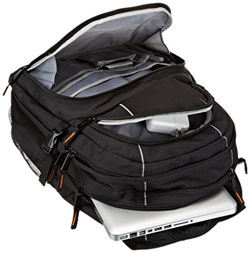 Amazon Basics Sac à dos pour ordinateur portable avec bretelles rembourrées et compartiments de rangement pour stylos, clés, téléphone portable - Convient à la plupart des ordinateurs 43 cm (noir)