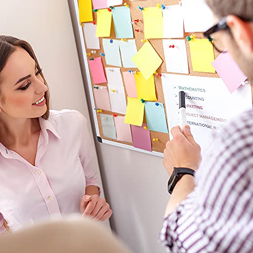 Amazon Basics - Tablón de anuncios, de corcho, con marco de aluminio, 90 x 60 cm