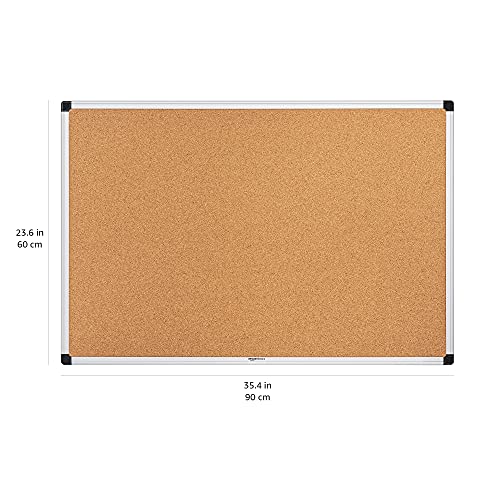 Amazon Basics - Tablón de anuncios, de corcho, con marco de aluminio, 90 x 60 cm