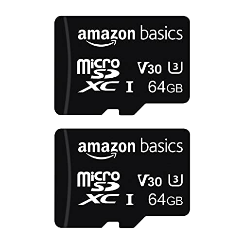 Amazon Basics - Tarjeta de memoria microSDXC 64 GB con adaptador de tamaño completo, A2, U3, velocidad de lectura hasta 100 MB/s, 2 unidades