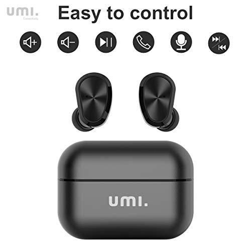 Amazon Brand - Umi Auriculares de botón inalámbricos W5s con Bluetooth 5.0 y certificación IPX7 compatibles con iPhone Samsung Huawei y Estuche metálico con Base de Carga (Gris)