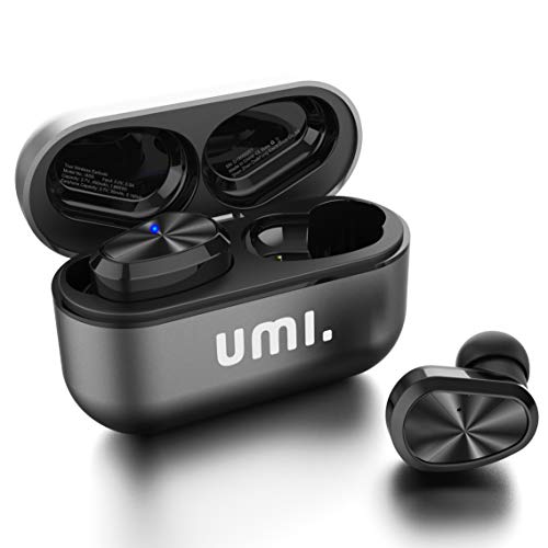 Amazon Brand - Umi Auriculares de botón inalámbricos W5s con Bluetooth 5.0 y certificación IPX7 compatibles con iPhone Samsung Huawei y Estuche metálico con Base de Carga (Gris)