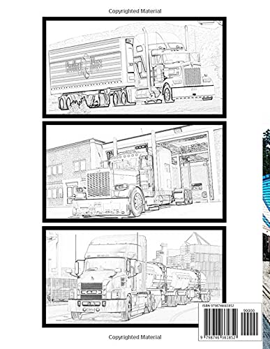 American Trucks Colouring Book for Adults: 25 Unique Lorries, Semi-Trucks and American Heavy Equipment Coloring Pages, Stress Relief and Relaxation Sketch Illustration for Adults and Grown Up
