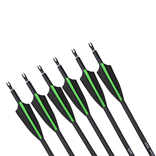 AMEYXGS 12 Piezas Flechas de Fibra de Carbono 30 Pulgadas Caza Objetivo de Práctica Fiechas Spine 500 para Arco Recurvo Arco Compuesto Arco Largo (Verde+Negro)