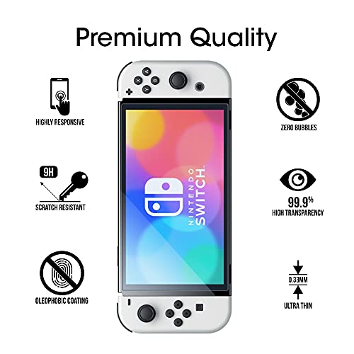 amFilm Protector Pantalla (3 Piezas) para Nintendo Switch OLED model 2021, Cristal Vidrio Templado Protector de Pantalla para Nintendo Switch OLED