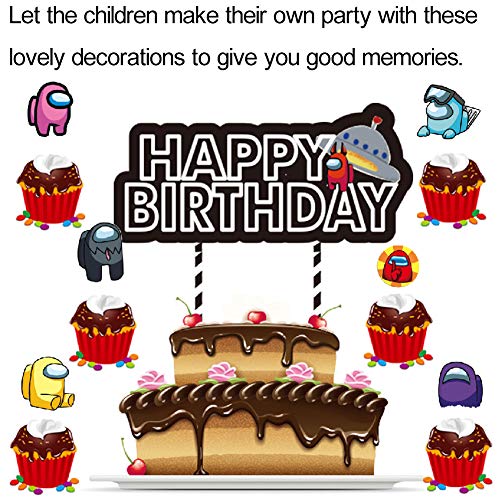 Among Us Party Supplies - Among Us Birthday Party Decoraciones Banner de feliz cumpleaños, globo, espiral, adorno para tarta para Among Us Theme Party Favor Set de suministros