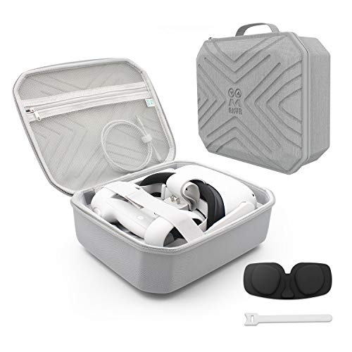 AMVR Estuche De Viaje Pequeño Y Portátil Para Oculus Quest 2, Almacenamiento De Auriculares VR Gaming Y Controladores Táctiles, Bolsa De Transporte (Gris Claro, Pequeño)