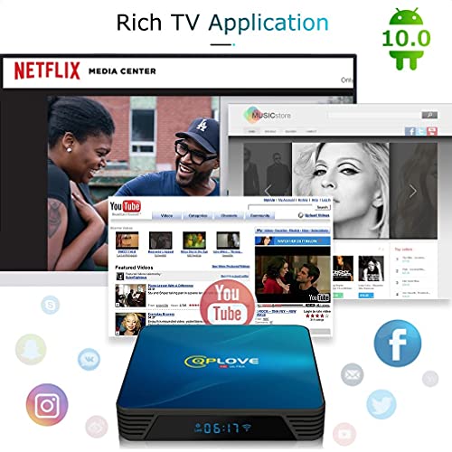 Android TV Box 10.0【4GB RAM 128GB ROM】 QPLOVE Q8 Android Box TV RK3318 Quad Core 64 bit Cortex A53 2.4G/5G WiFi BT 4.0 3D 4K Smart TV Box con Mini Wireless Keyboard