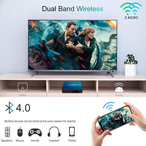 Android TV Box 10.0【4GB RAM 128GB ROM】 QPLOVE Q8 Android Box TV RK3318 Quad Core 64 bit Cortex A53 2.4G/5G WiFi BT 4.0 3D 4K Smart TV Box con Mini Wireless Keyboard