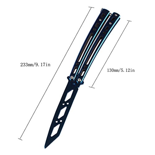 Andux Zone - Cuchillo de mariposa de entrenamiento de acero inoxidable con agujeros CS/HDD29, azul