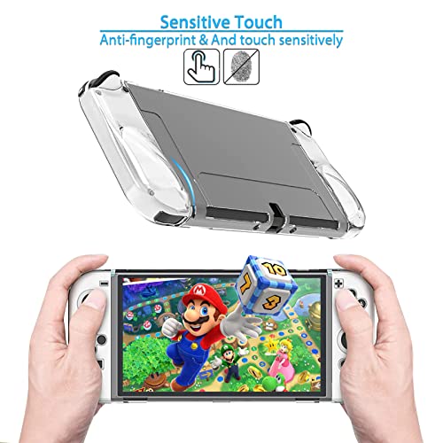 ANEWSIR Combinación de 3 piezas compatible con Nintendo Switch Oled 2021, 3 paquetes de película protectora de vidrio templado y funda protectora transparente, dureza 9H, fácil de instalar